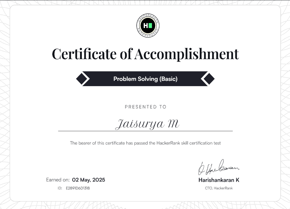 HackerRank - Problem Solving certificate